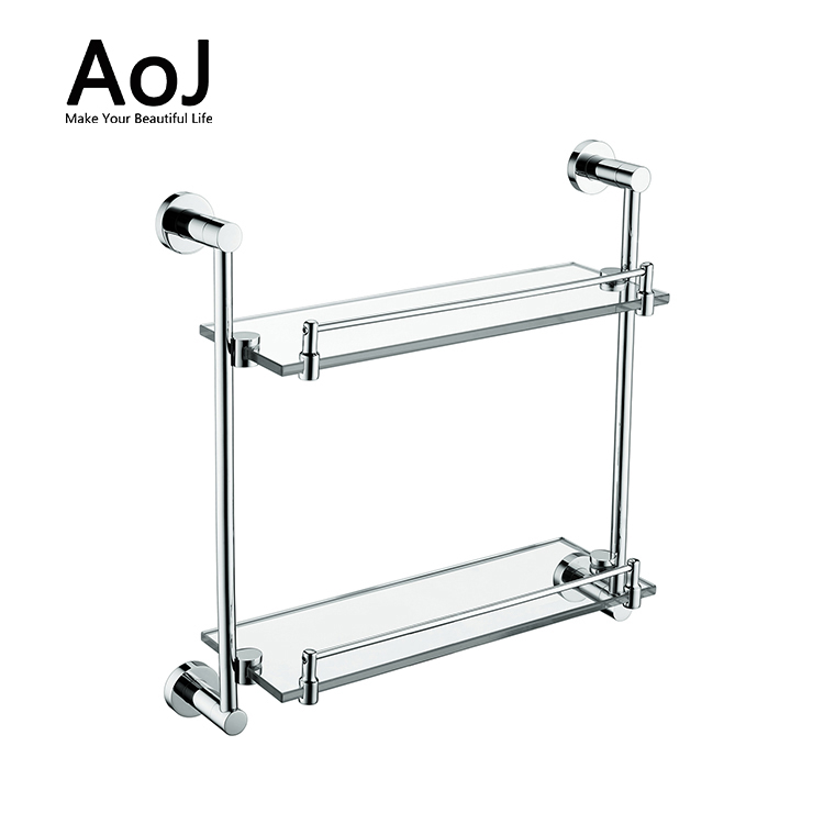 Double layer stainless steel bathroom glass shelf