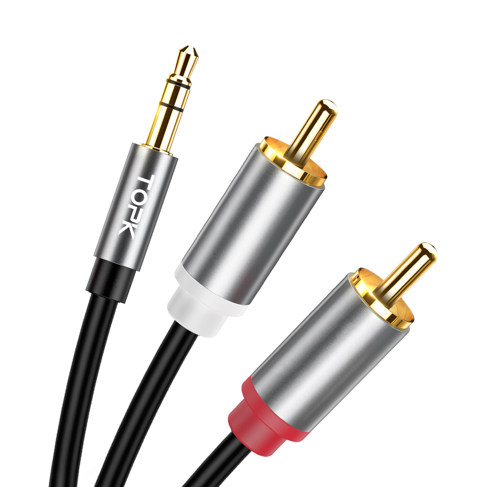 TOPK высокое качество Золотое покрытие 2RCA до 3,5 аудио AUX 3,5 мм Джек RCA кабель