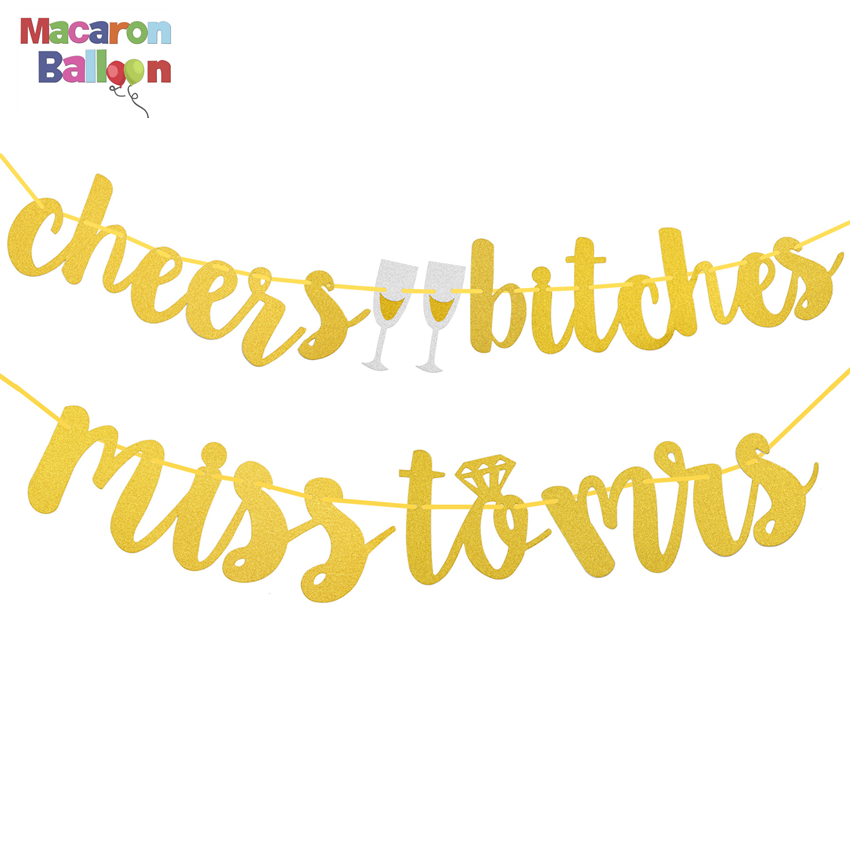 Miss to Mrs & Cheers Bitches баннер золотые красивые блестящие Свадебные вечеринки фотореквизит баннер девичник украшения для девичника KS300