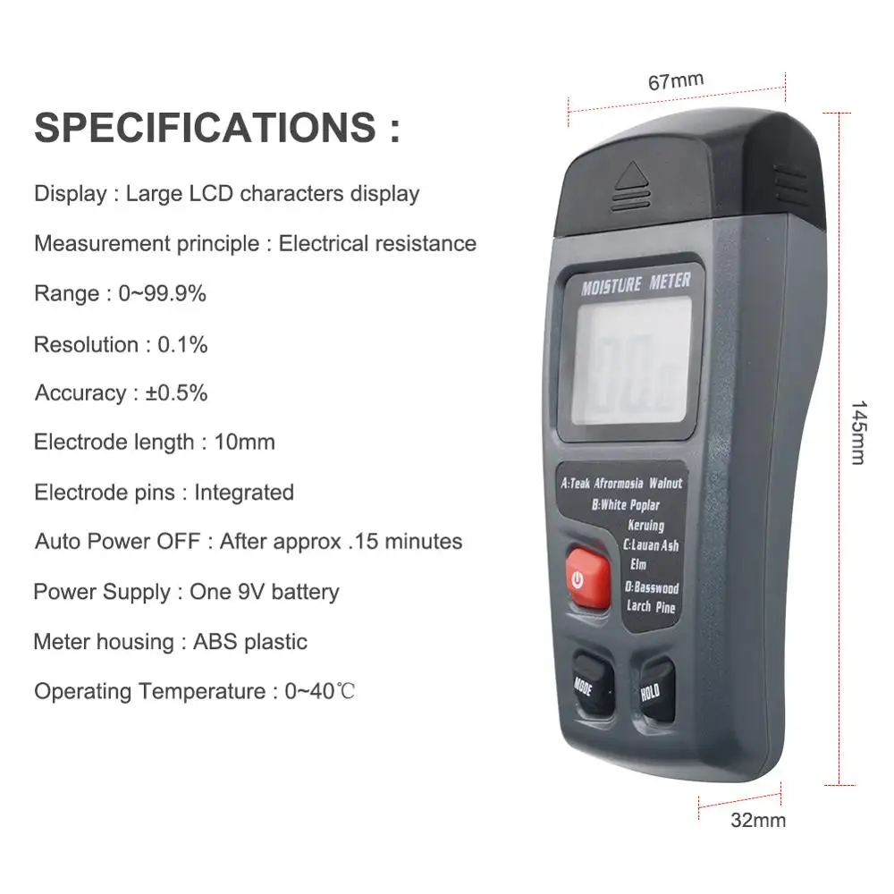 Digital LCD Wood Moisture Meter Detector Hygrometer 0-99%  Humidity Tester