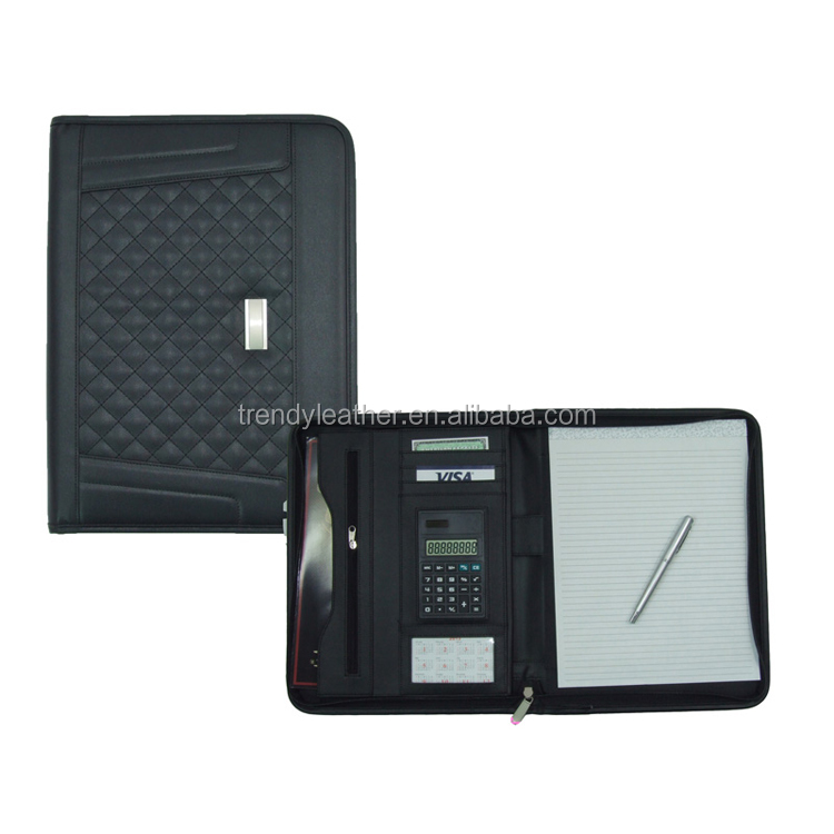 Пользовательский A4 Конференц-папка на молнии Folio Case кожаный Бизнес Портфель Органайзер