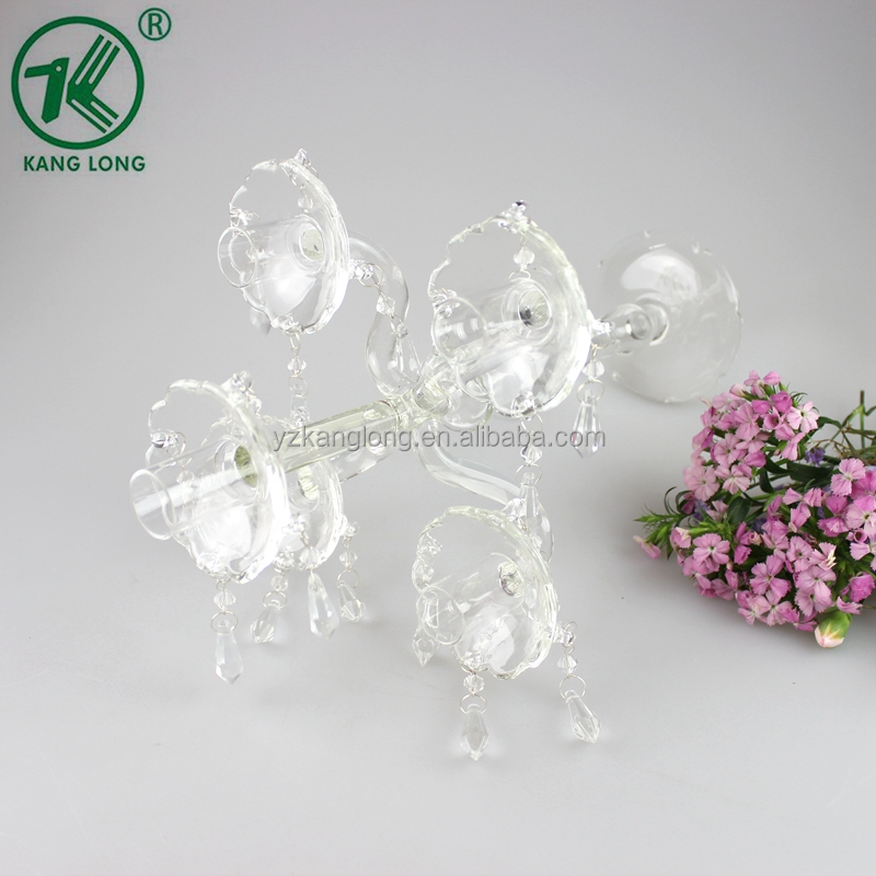 5 Arms glass candlesticks with beaded crystal glass candleabras for wedding /home decoration