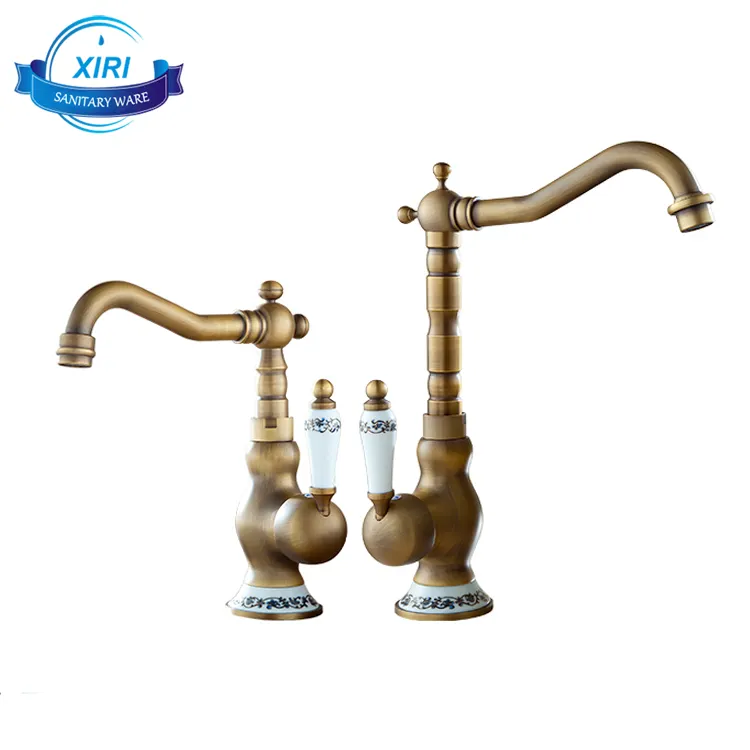 Antique Kitchen Mixer Faucet With Blue And White Porcelain Brass Water Mixer Tap Hot And Cold Water AF1005