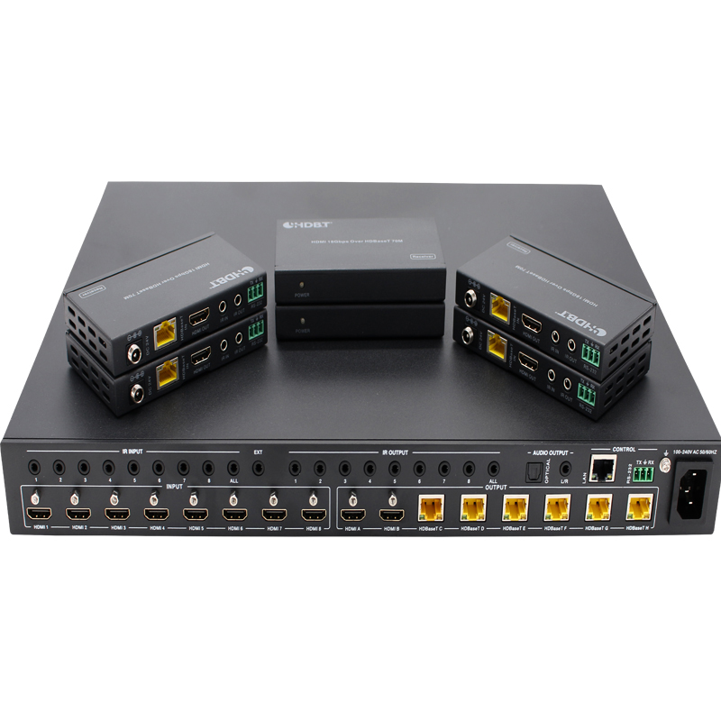 4K 18 Гбит/с 8x8 HDMI матричный удлинитель Переключатель более Cat6 с 6 приемниками для системы домашнего кинотеатра объемный звук