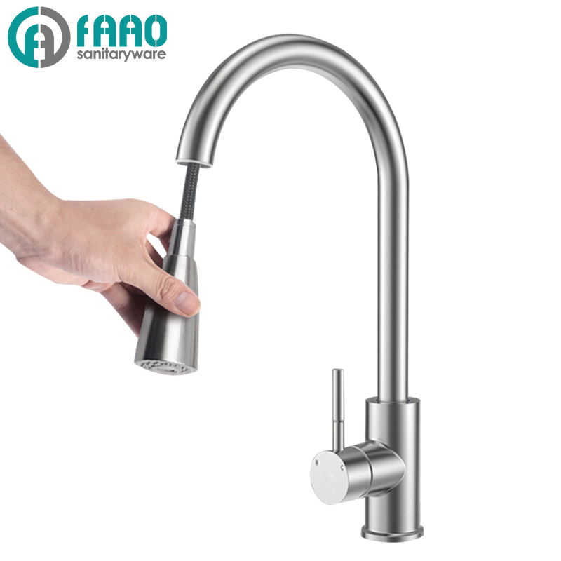 FAAO 304 нержавеющая сталь выдвижной кухонный кран для раковины