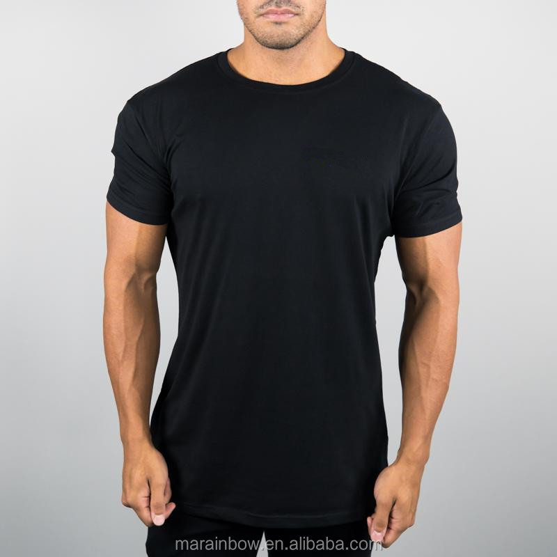 96% Cotton 4% Elastane Black Performance Shirt Custom Printed Mens Short Sleeve Gym Fitted T Shirt