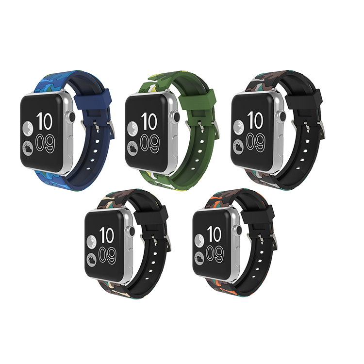 Adjustable Camo Pattern Sport Soft Silicone Rubber Watch Strap for Apple Watch Series
