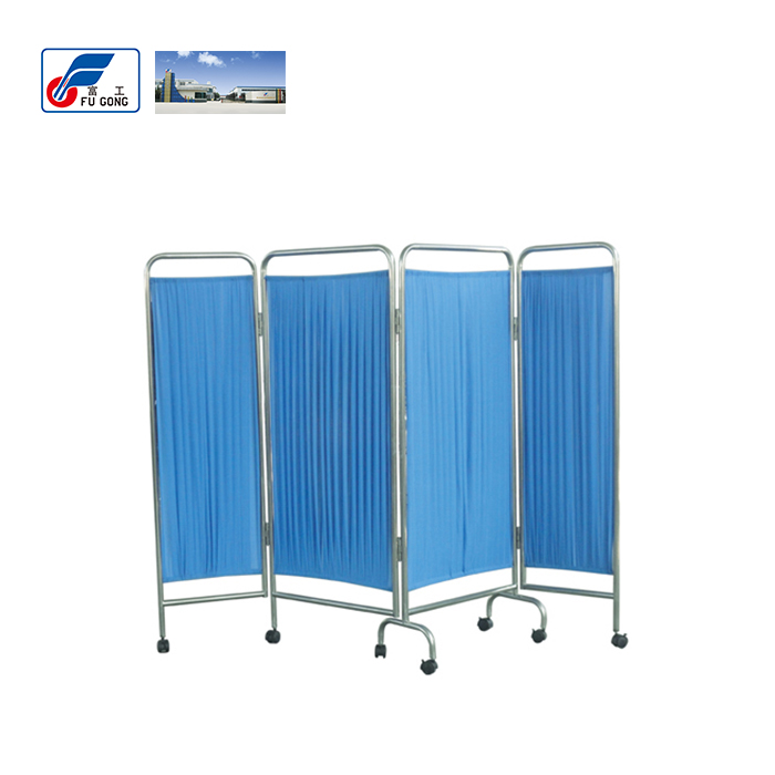 4-panel foldable hospital bed side screen/stainless steel pipe movable screen