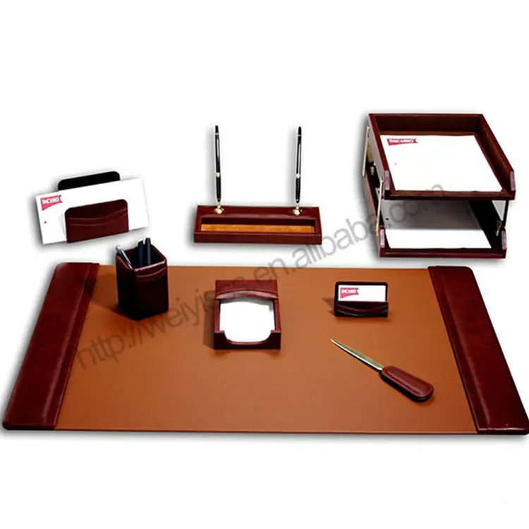 Multi-functional high quality mini office desk leather stationery gift set