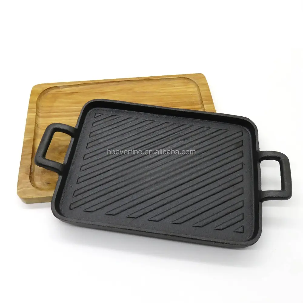 Cast Iron Square Griddle With Wooden Base