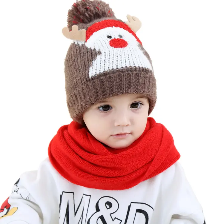 Custom New Deer Earmuffs Wool Cute Winter knit Cap Kids Baby Christmas Hat