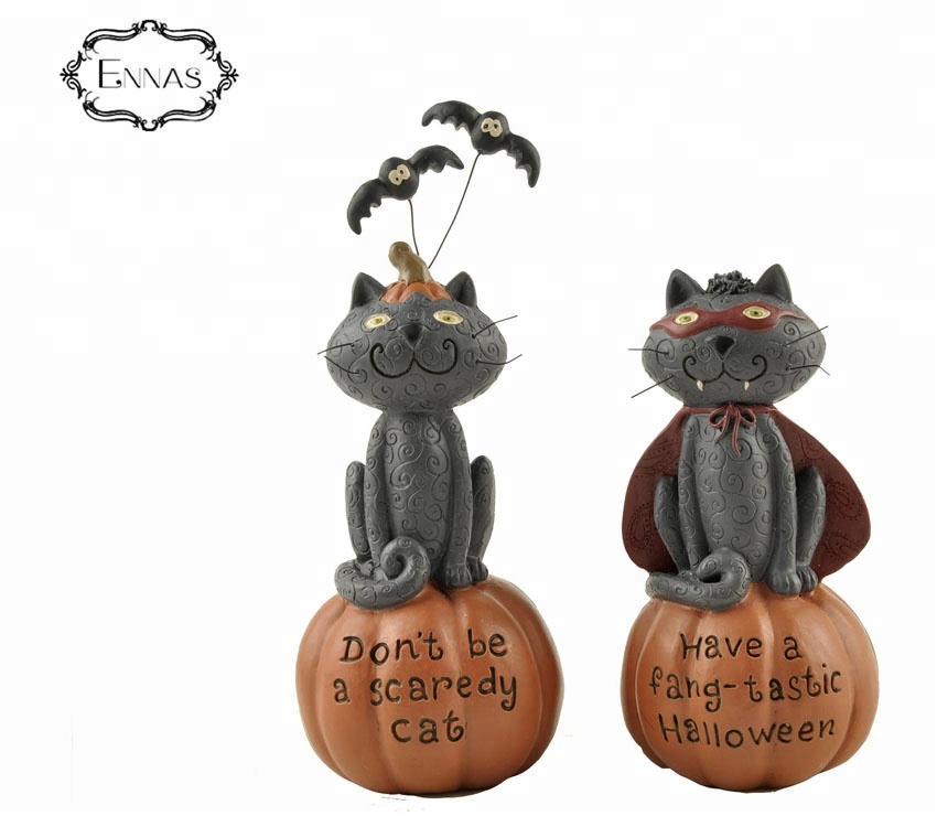 The cat man standing on a pumpkin for Hallowmas garden decorative resin statues