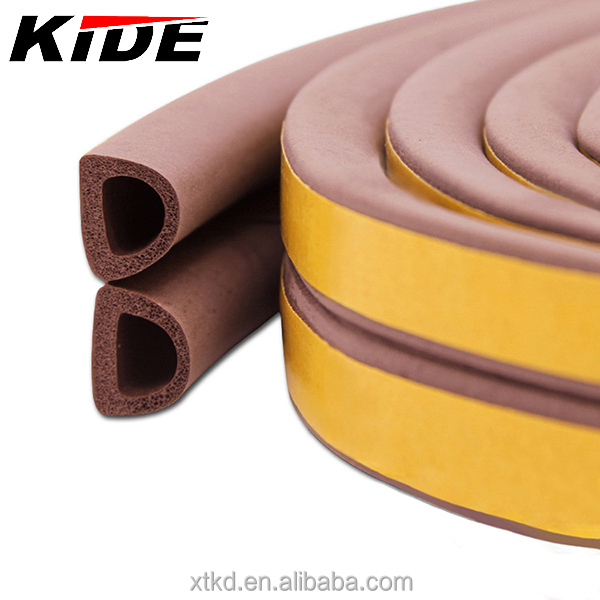 Epdm коричневый D-образный деревянный дверной резиновый уплотнитель, самоклеящийся дверной уплотнитель