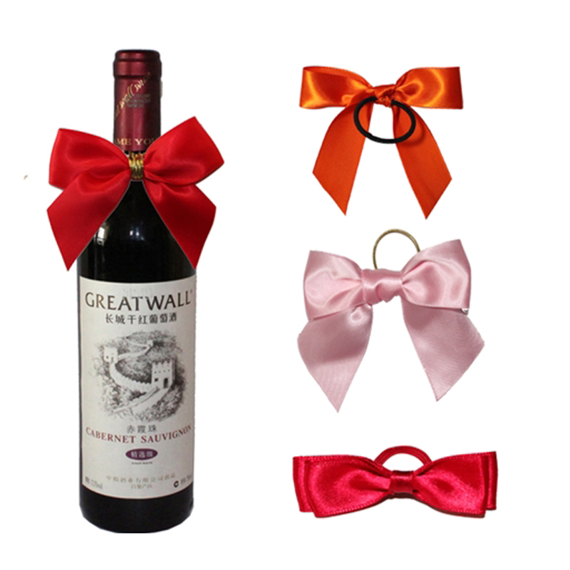 pre-tied satin ribbon bow with elastic loop,bottles neck decoration