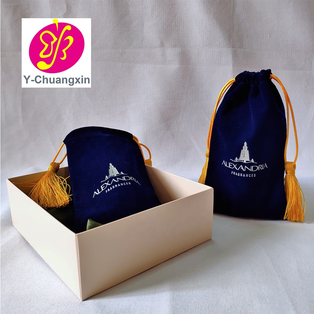Hot selling eco-friendly velvet bags with tassel drawstring pouches jewelry bags