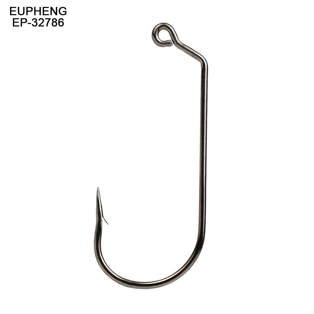 Eupheng EP-32786 Jig Hook 120 Degree Offset Eye Shank Pro Choice High Carbon Steel Fishing Hook Black Barbed Sizes 1/0# to 5/0#