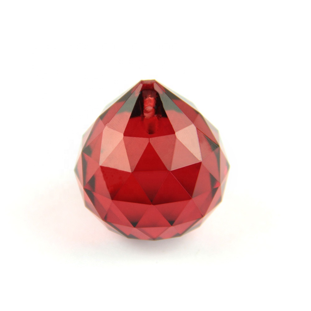 High quality 40mm Red glass faceted balls chandelier crystal hanging ball For Lamp Decoration