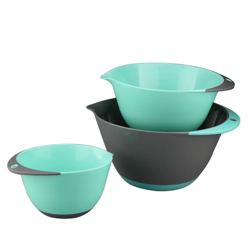 Bestsell dark grey plastic Salad Bowl with blue handle