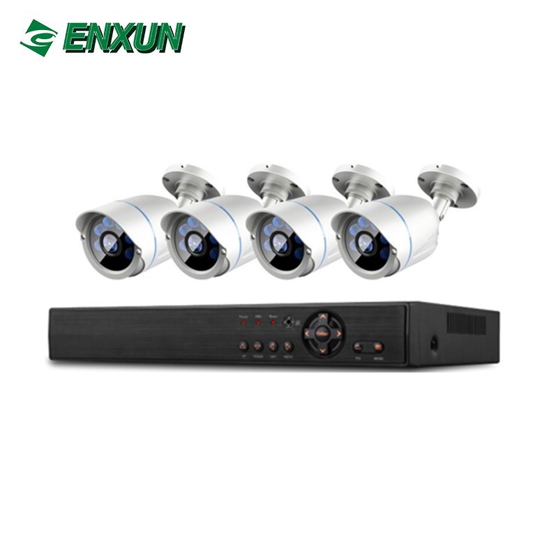 Enxun Горячая продажа 4ch IP камера POE NVR комплект с 4 шт. Водонепроницаемая цилиндрическая камера cctv система