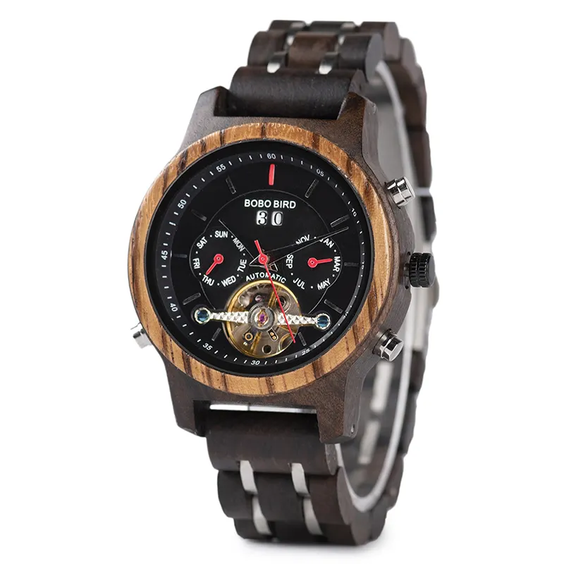 Luxury Wood Watches BOBO BIRD Top Brand Auto Date Calendar Date Display Mechanical Mens Watches