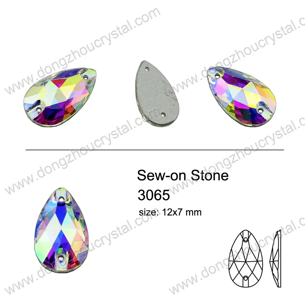 DZ-3065 drop 7x12mm ab color sew on crystal stones for clothing