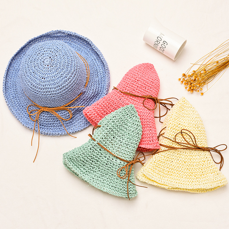 Wholesale summer women hand crochet needle foldable beach surf sunscreen Straw hat