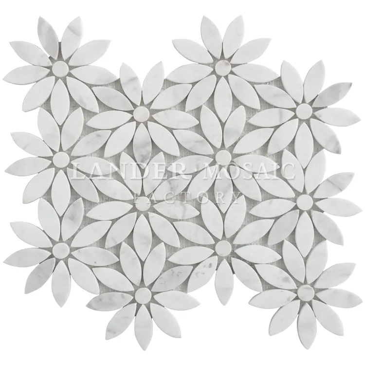 carrara white marble mosaic tile flower shape new design 2017