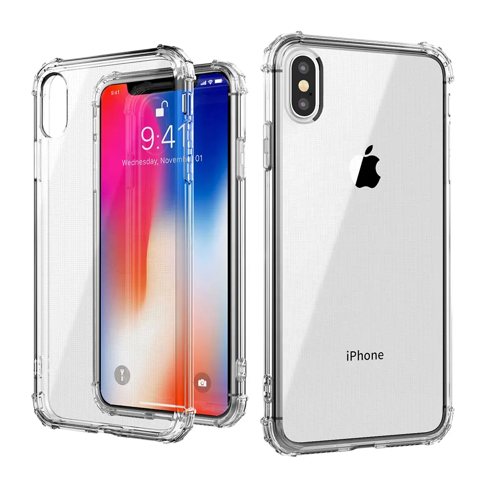 For Iphone Xs 5.8, Xs Max 6.5, Xr 6.1 360 Degree Shock Proof Case Military Grade TPU Clear Phone Case for Iphone X 4.7 inch