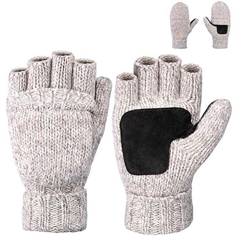 Deliwear Thinsulate 3 м Ragg Шерсть вязаный кожаный patched Палм без пальцев чиллер перчатки с крышкой более
