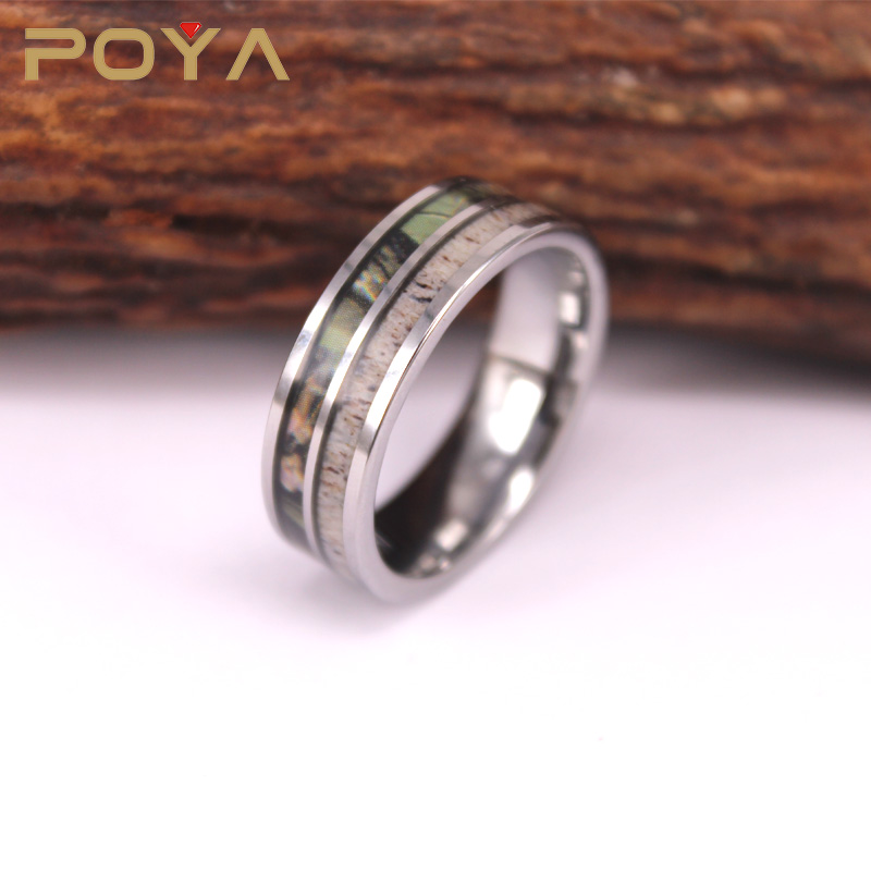 POYA Jewelry 8 мм кольцо из карбида вольфрама с подлинным рогом и камуфляжной инкрустацией обручальное кольцо комфортное прилегание