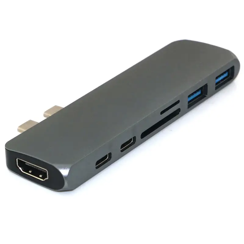 Заводской OEM 7 в 1 USB-C концентратор Dual Type-C адаптер для многопортового считывателя карт 4K HD для MacBook Pro