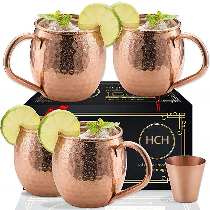 Russian Moscow Mule Copper Mugs Set of 4 Cocktail mugs with gift box