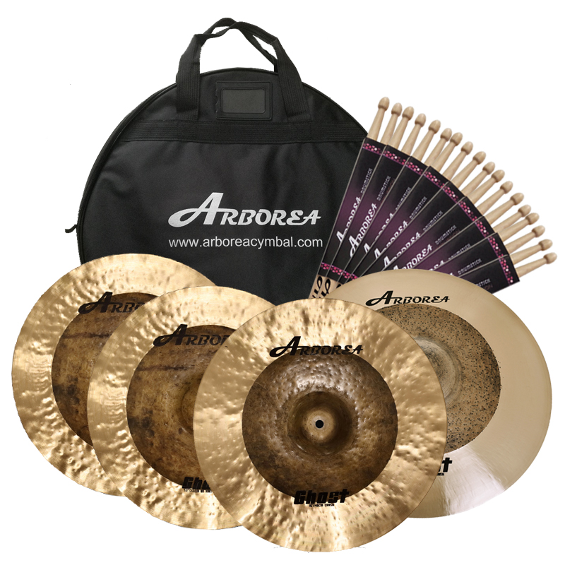 ARBOREA Ghost cymbal набор 14 "hihat + 16" crash + 20 "Средняя езда + сумка для тарелки с 10 парами барабанных палочек Hickory