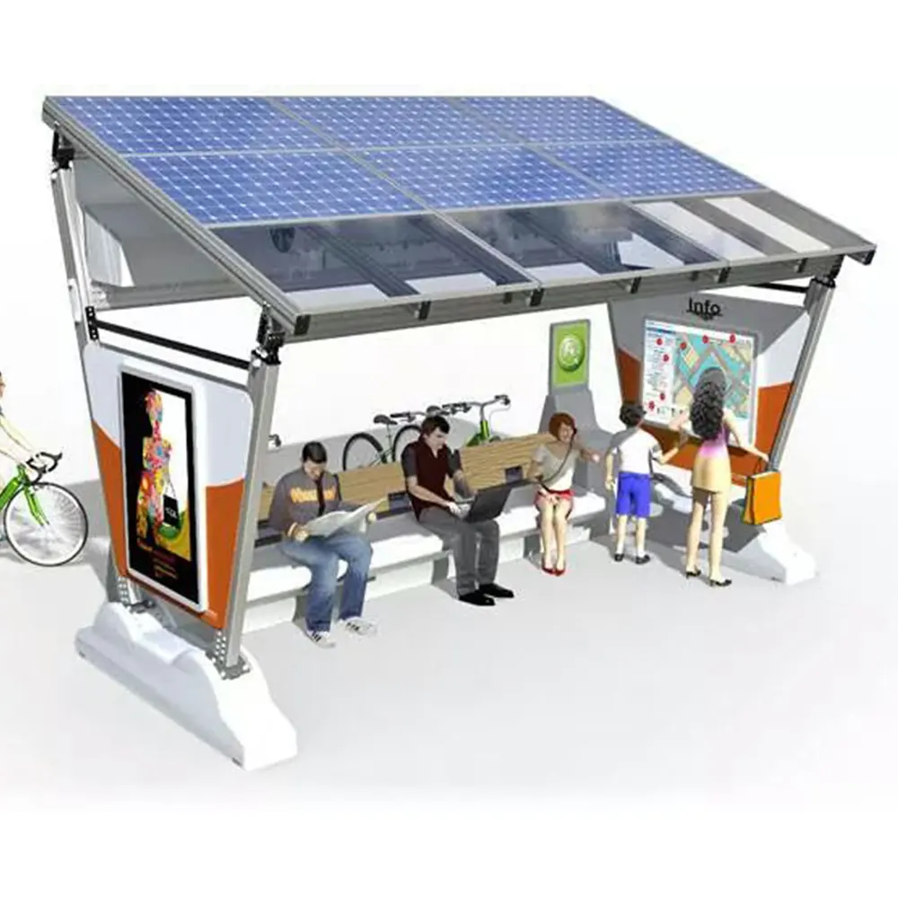 Popular solar powered metal bus stop shelter with waiting bench