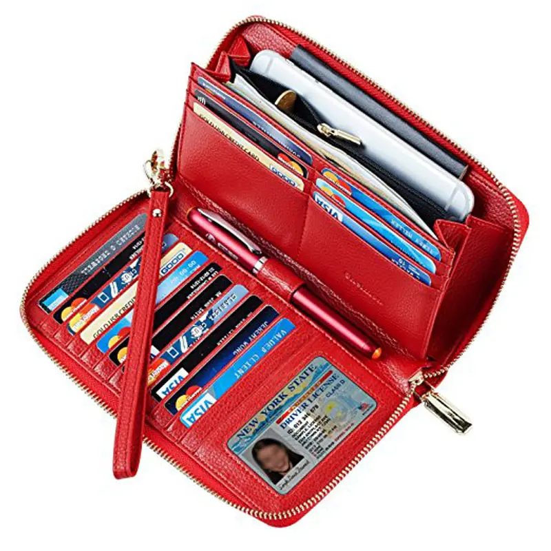 Высокое качество, Женский кошелек из натуральной кожи с функцией блокировки RFID портмоне с отделениями для кредитных карт, длинный клатч