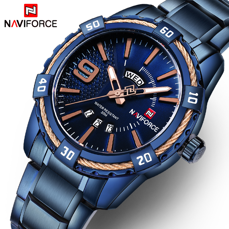 NAVIFORCE 9117S Топ Роскошные Брендовые мужские часы синий водонепроницаемый Дата Неделя кварцевые часы человек полный стали проданы наручные часы montre homme