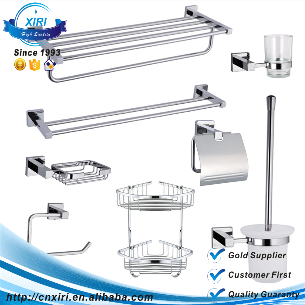 Xiri Sanitary Ware Brass Stainless Steel Bathroom Accessories Set Double Towel Bar Rack Hooks Paper Roll Holder Wholesale