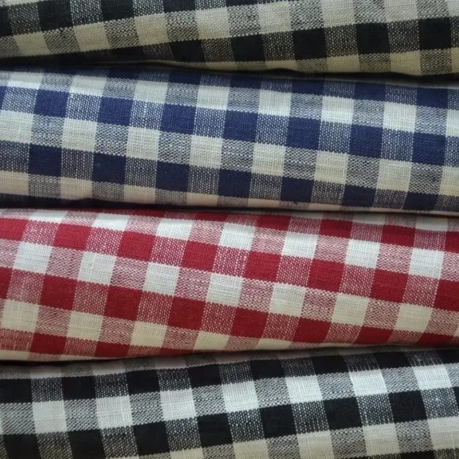 #3530Wholesale Linen Cotton Checks fabrics for Blouses, Skirts, Pants, Linen Cotton blend fabrics for House Textile