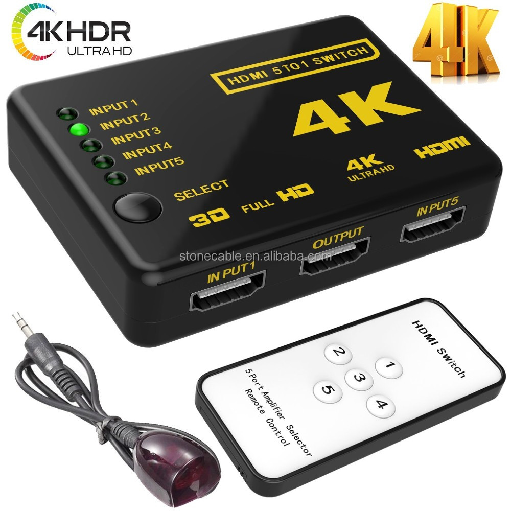 5-портовый HDMI переключатель с пультом дистанционного управления и поддержкой 4K Full HD1080p 3D с ИК-пультом дистанционного Black-5Port