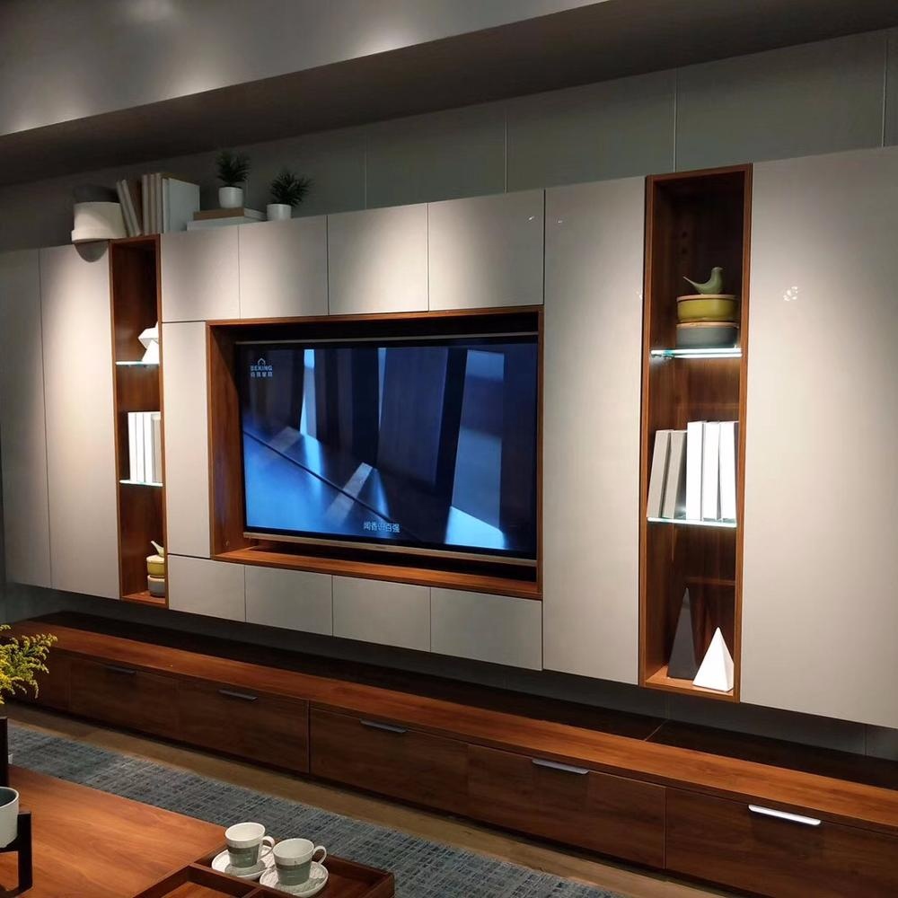 Simple design classic natural wood tv stand furniture with mount