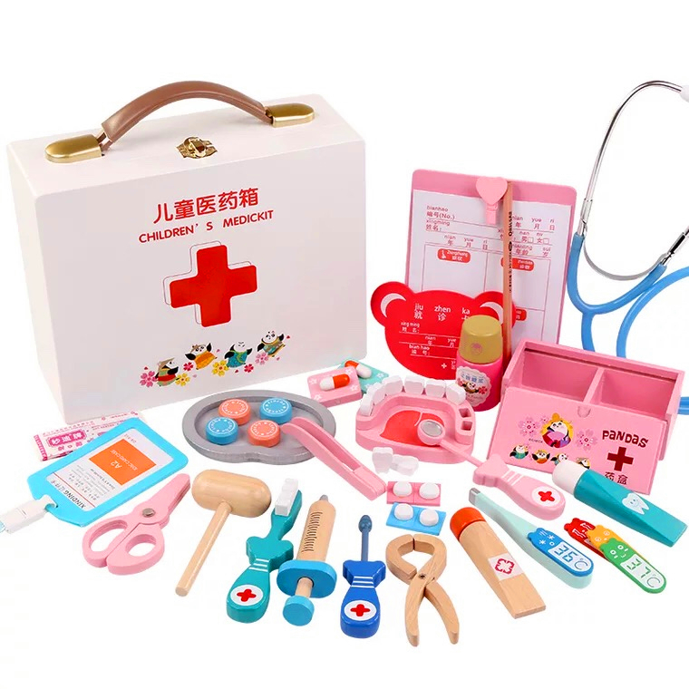 Baby Doctor Trolley Toy Simulation Sound And Light Stethoscope Medicine Cabinet Play House Set