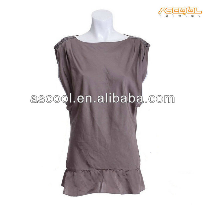 Плюс Размер Коротким Рукавом Perfect Silk женщин Обычный Темно-Бежевый Туника