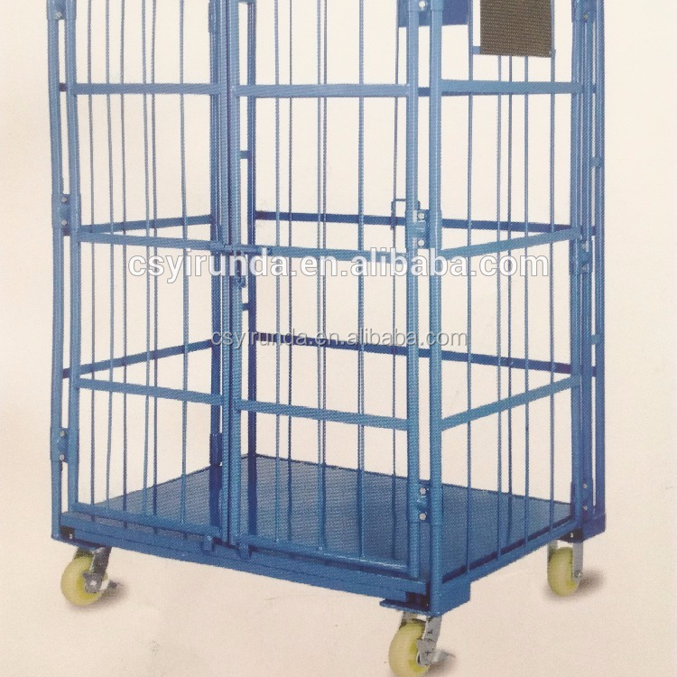 Foldable 4 doors metal powder coating roll container trolley with high quality
