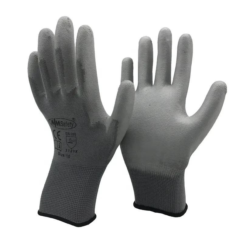 NMSAFETY 12 Pairs Grey PU palm coating safety work glove