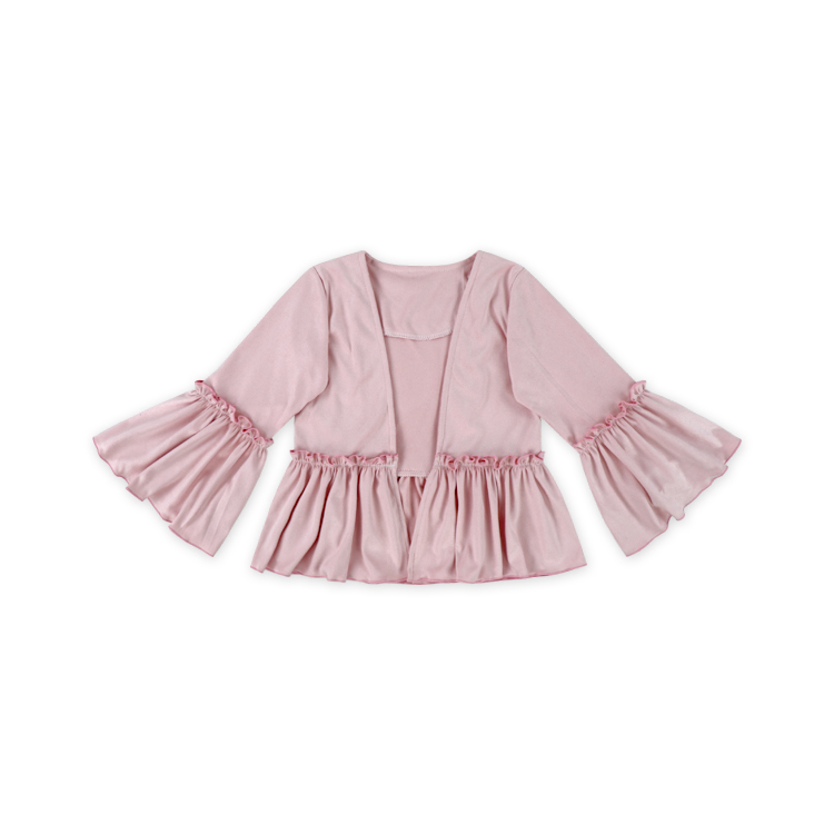 custom Faux suede flare sleeve cardigan children normal breathable pink girls cardigan