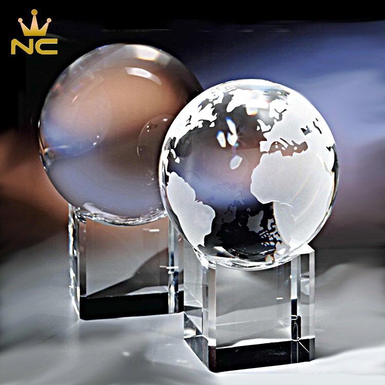 Clear 80mm Crystal Glass Earth Globe With Custom Printed Wording Base For Father's Day Souvenirs Gifts