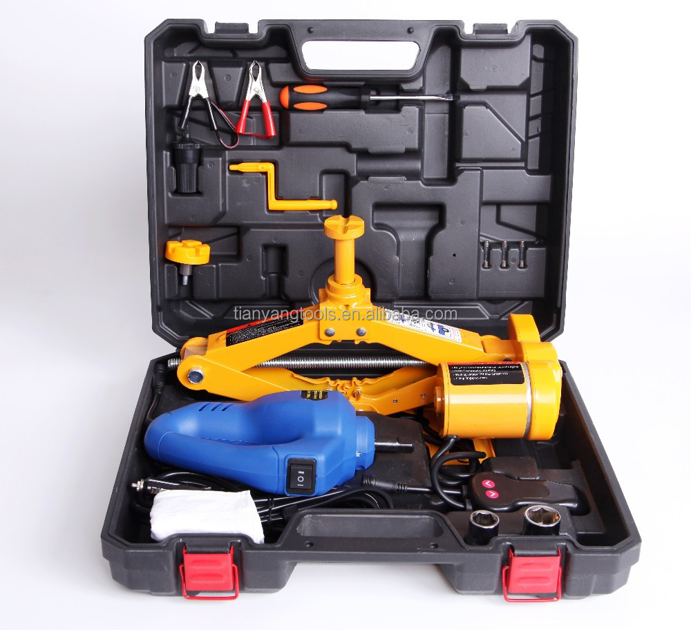 Wholesale Chinese Supplier CE ISO Durable Portable 2T Electric Scissor Car Jack and Impact Wrench DC12V with LED Light