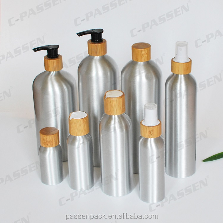 Various natural aluminum Bottle with bamboo lotion and spray pump