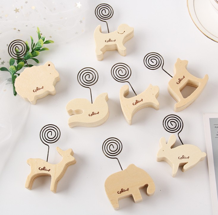 Wooden Base Memo Photo Holder Card Paper Note Clip Wedding Place Name Card Holder