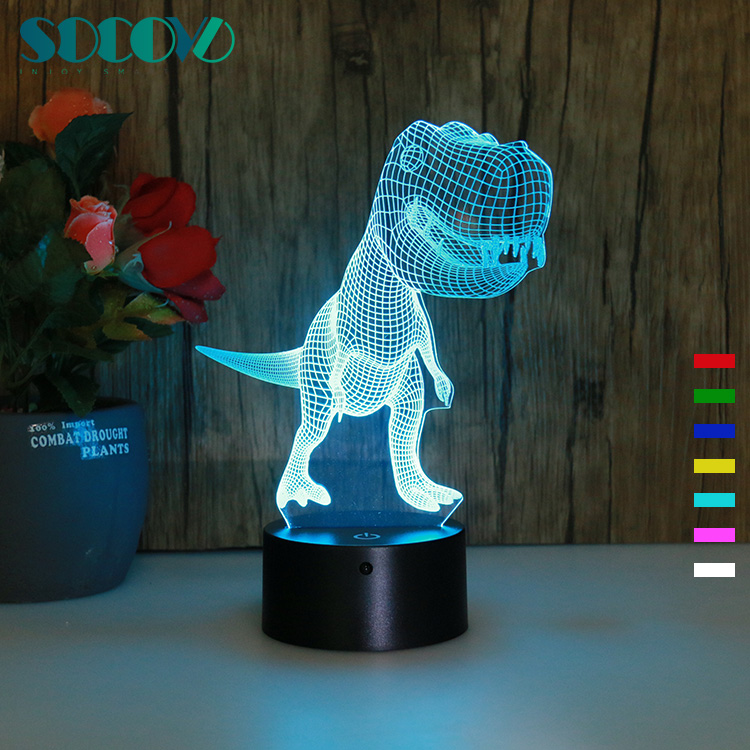 SOCOVE SC3D-026C 7 цветов зарядки милый ребенок тираннозавр 3D светодиодный ночник для детей подарок